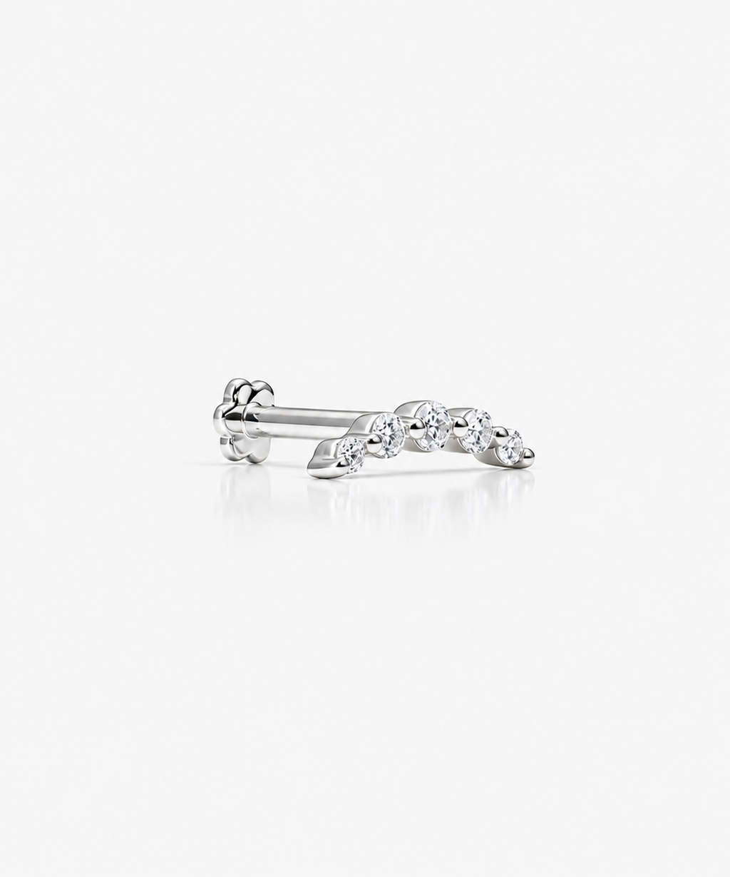 Diamond Curve Stud - 14K White Gold Natural Diamond Side Profile

