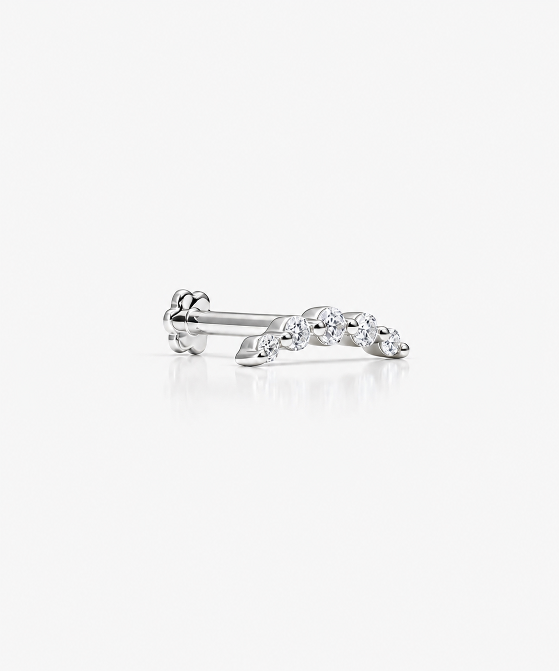 Diamond Curve Stud - 14K White Gold Natural Diamond Side Profile
