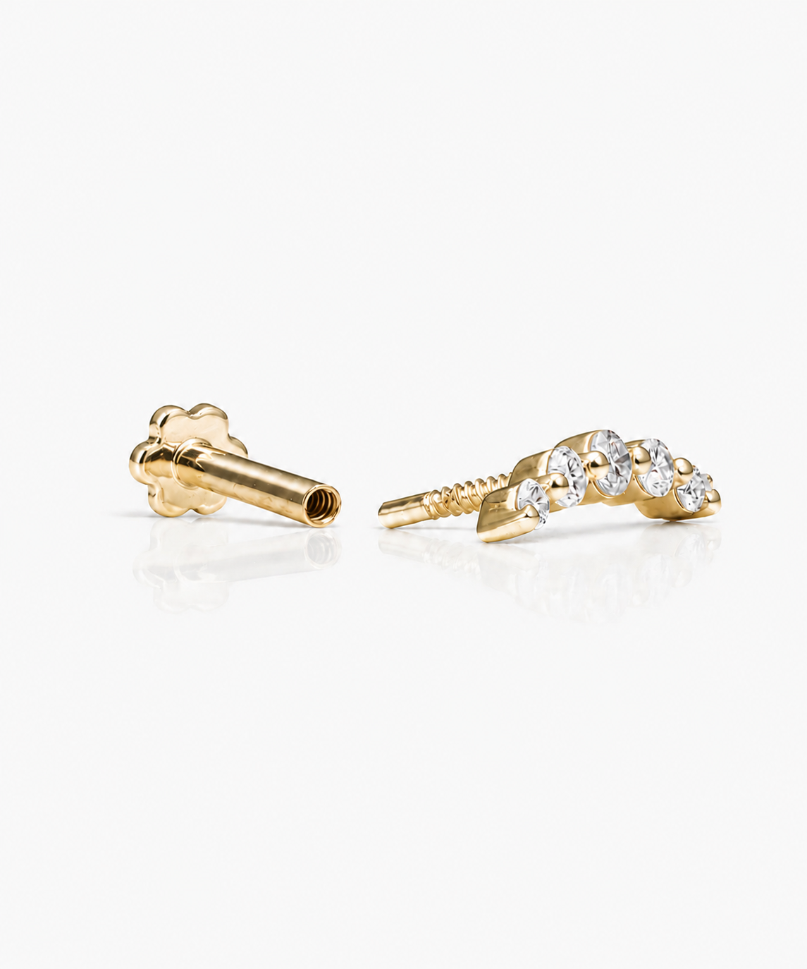 Diamond Curve Stud - 14K Yellow Gold Natural Diamond Split Profile