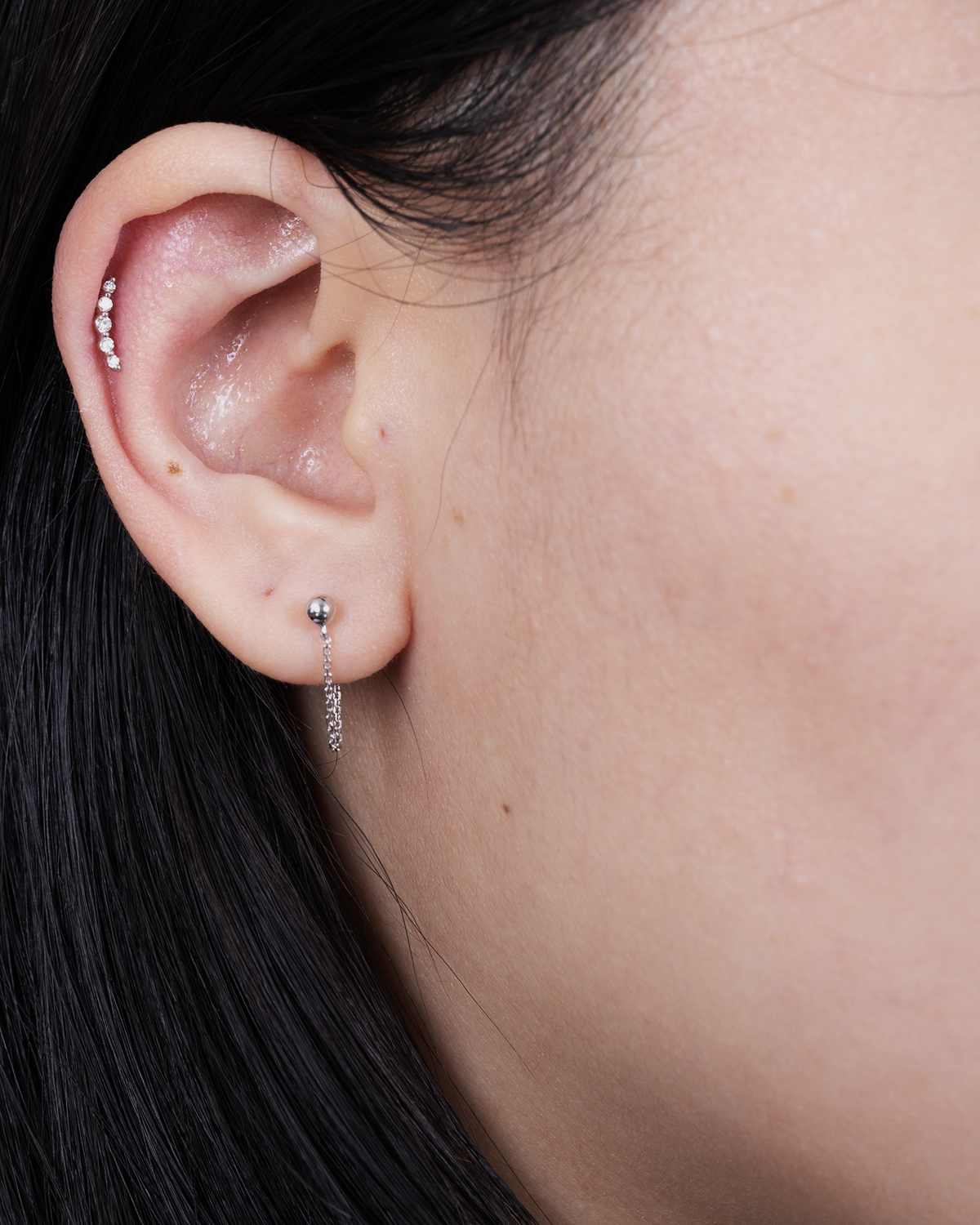 Mini Trio Chain Stud Single - 14K White Gold Lifestyle