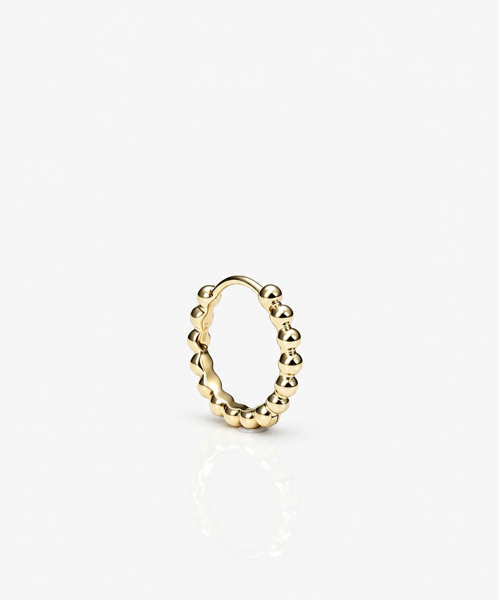 Bead Hoop Mini Single - 14K Yellow Gold