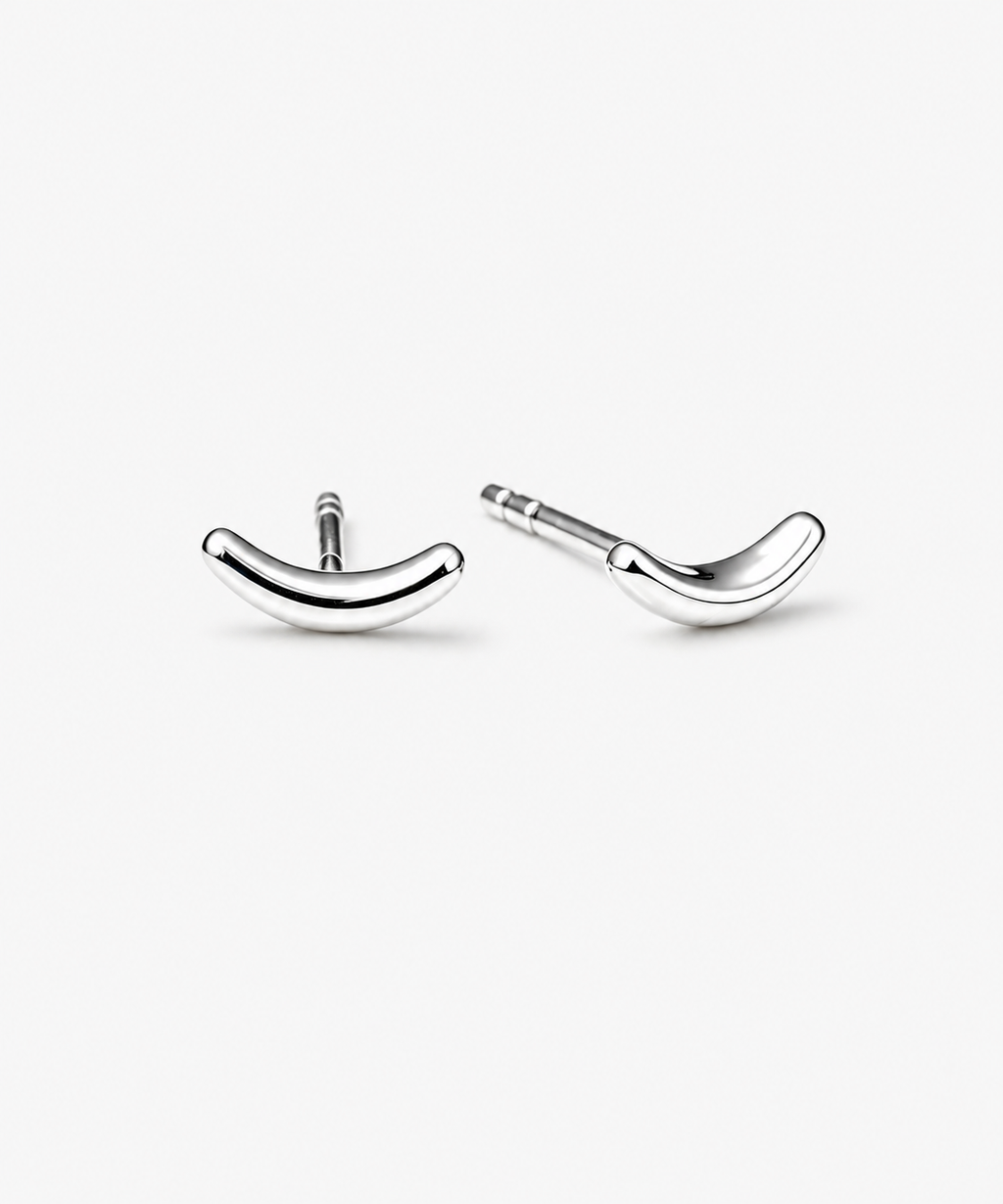 Tiny Smile Studs - 14 White Gold Side Profile