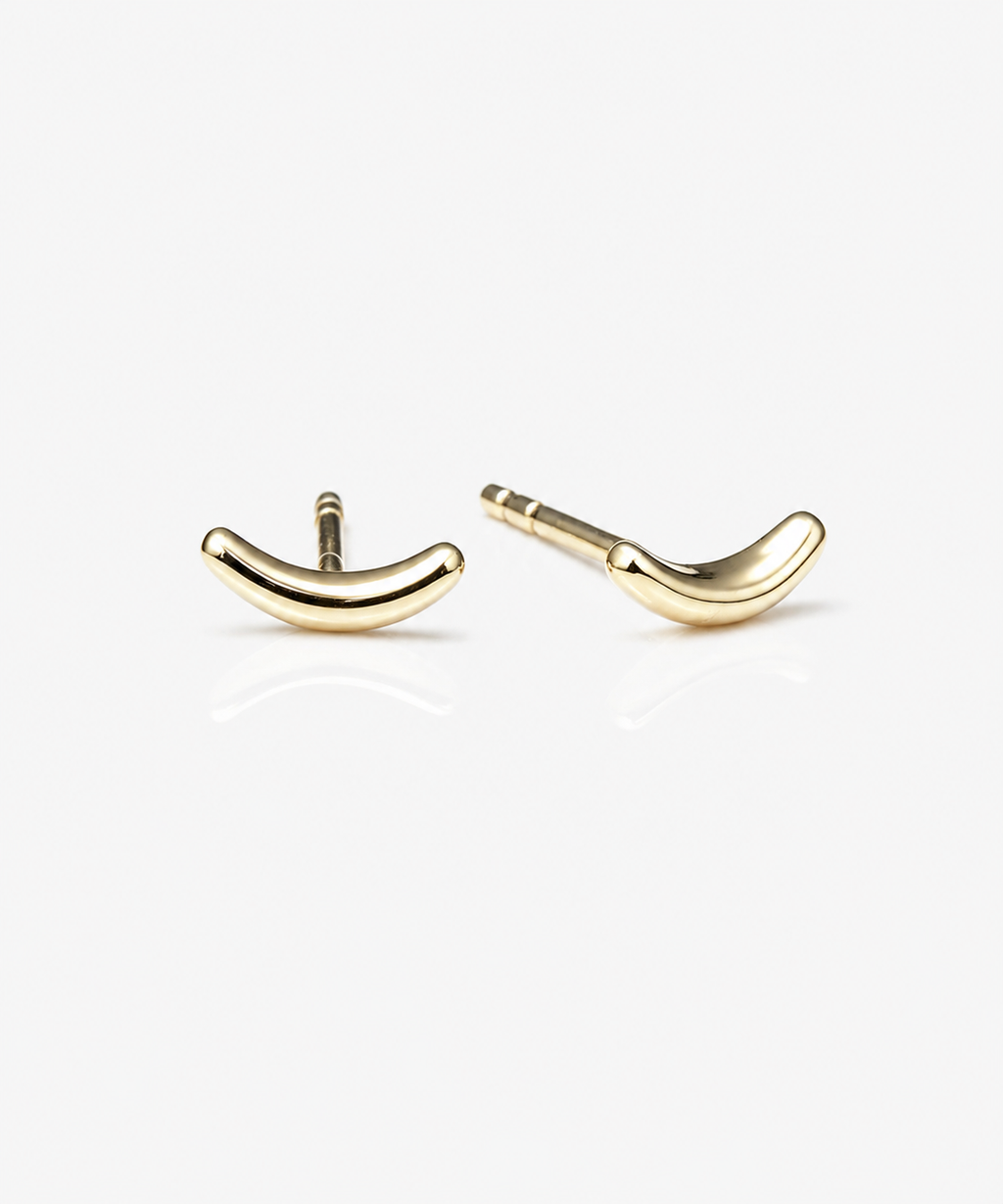 Tiny Smile Studs - 14 Yellow Gold Side Profile