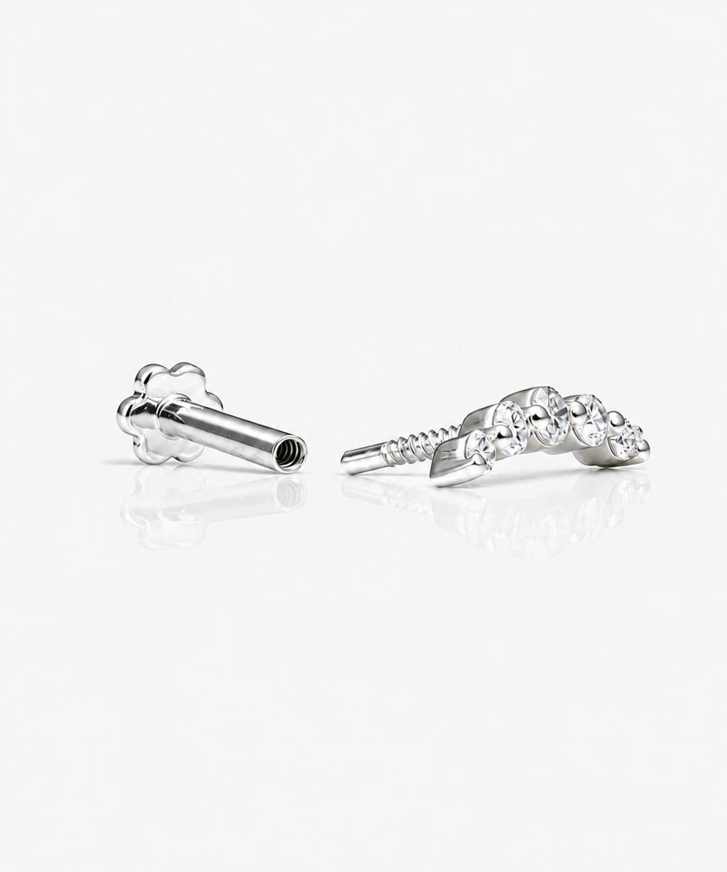 Diamond Curve Stud - 14K White Gold Natural Diamond Split Profile