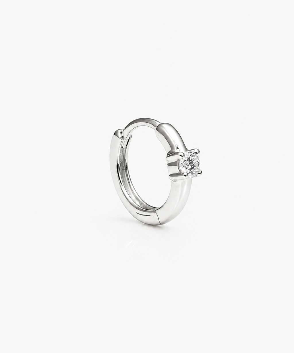 Diamond Dot Hoop Mini - 14K White Gold Lab Grown Diamond