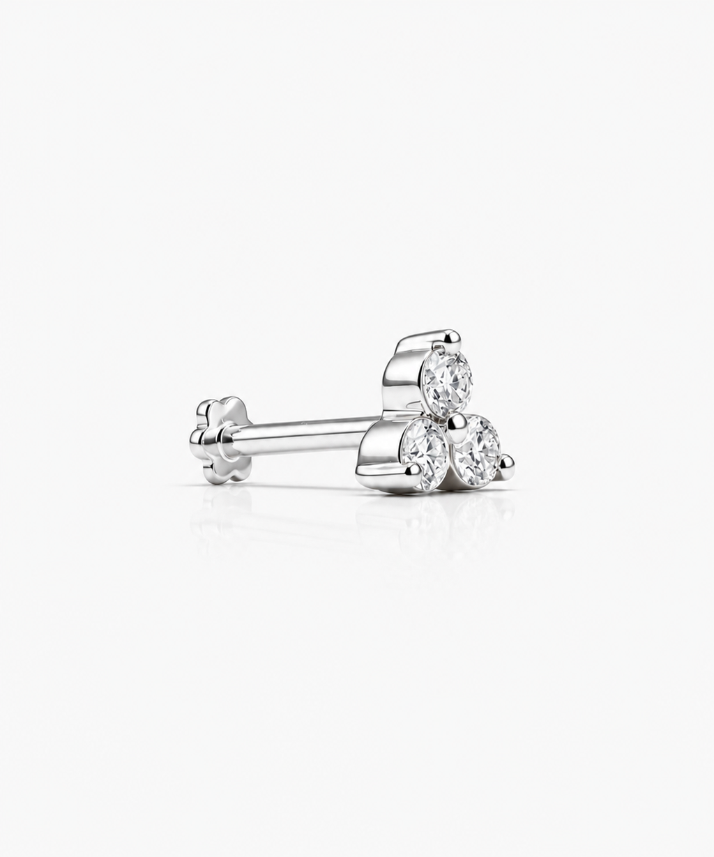 Trio Diamond Stud Single - 14K White Gold Lab Grown Diamond Side Profile