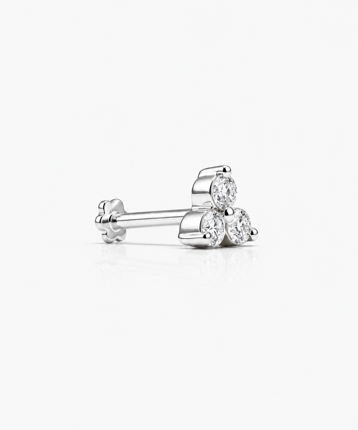Trio Diamond Stud Single - 14K White Gold Lab Grown Diamond Side Profile