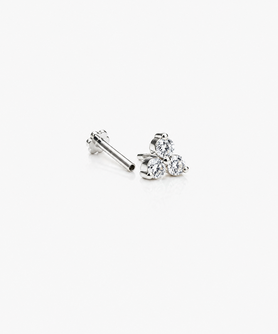 Trio Diamond Stud Single - 14K White Gold Lab Grown Diamond Split Profile