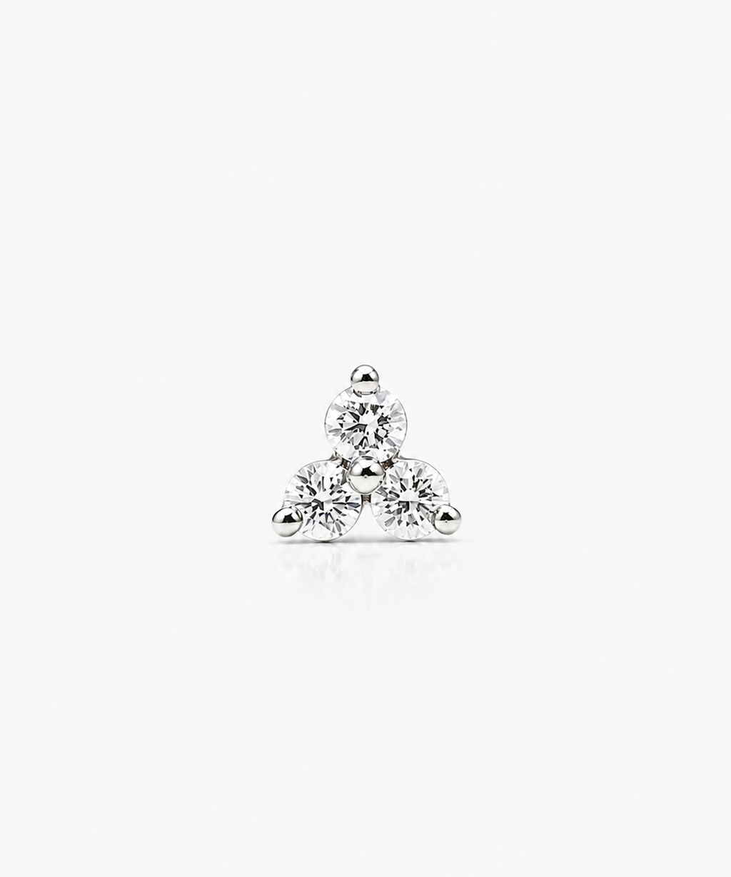 Trio Diamond Stud Single - 14K White Gold Lab Grown Diamond