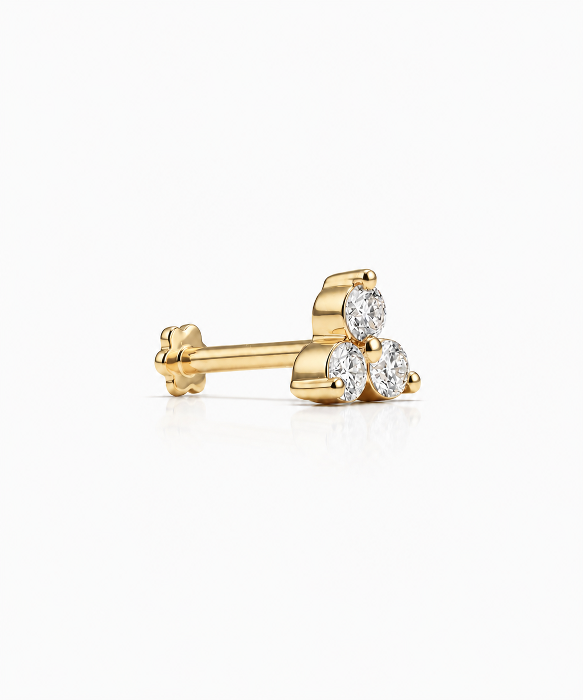 Trio Diamond Stud Single - 14K Yellow Gold Lab Grown Diamond Side Profile