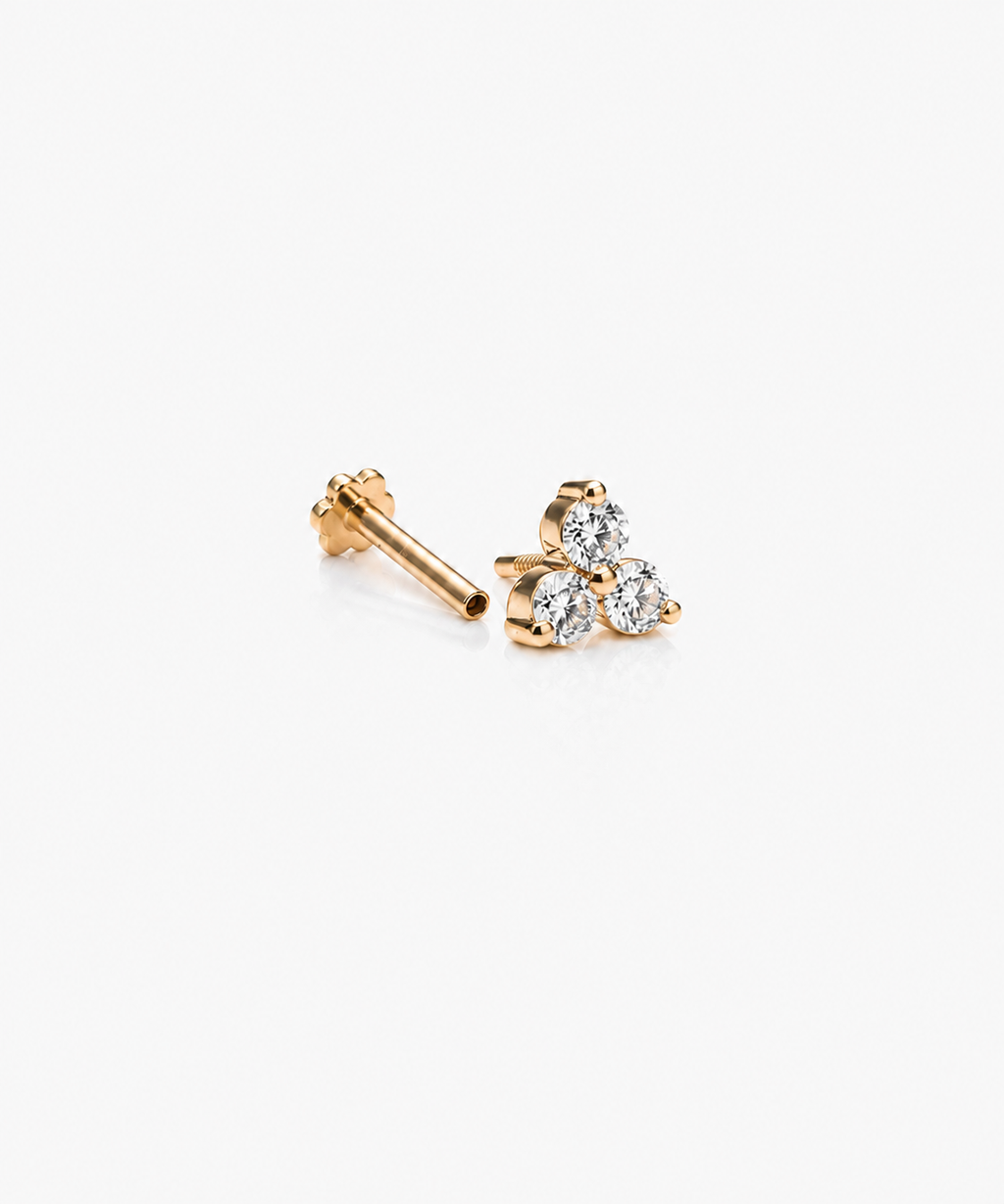 Trio Diamond Stud Single - 14K Yellow Gold Lab Grown Diamond Split Profile