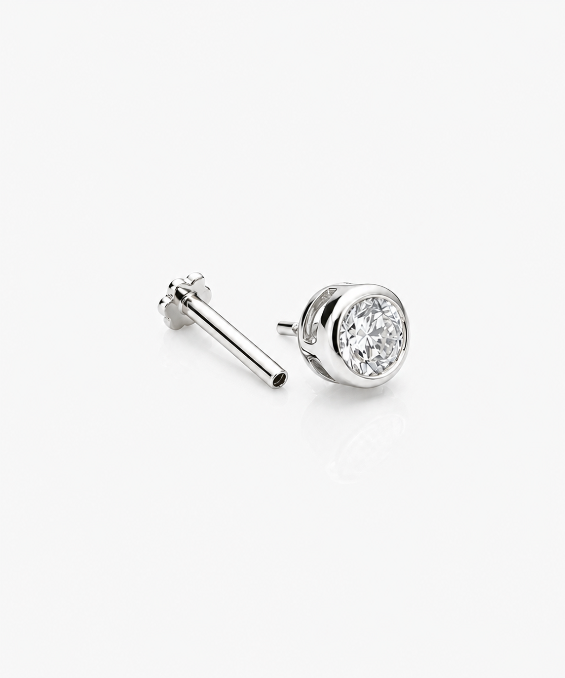 Diamond Basel Stud 3.8mm Single - 14K White Gold Lab Grown Diamond Split Profile