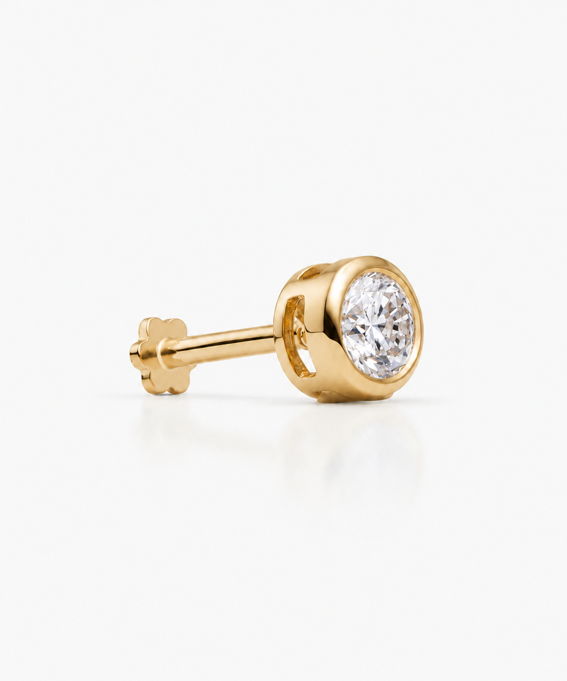 Diamond Basel Stud 3.8mm Single - 14K Yellow Gold Lab Grown Diamond Side Profile