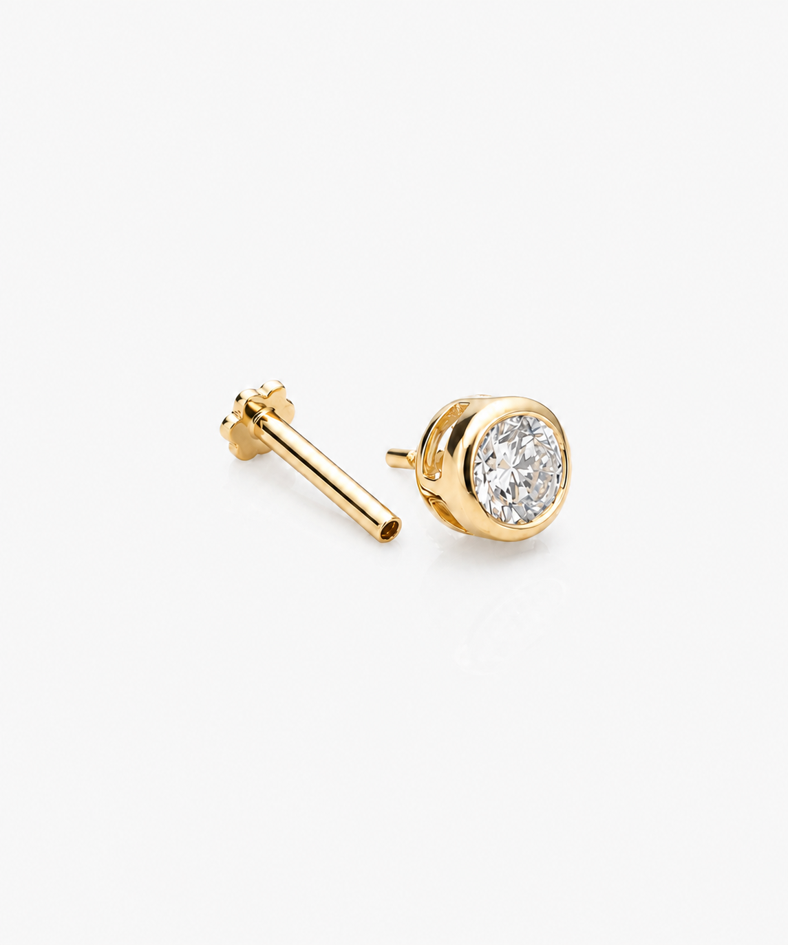 Diamond Basel Stud 3.8mm Single - 14K Yellow Gold Lab Grown Diamond Split Profile