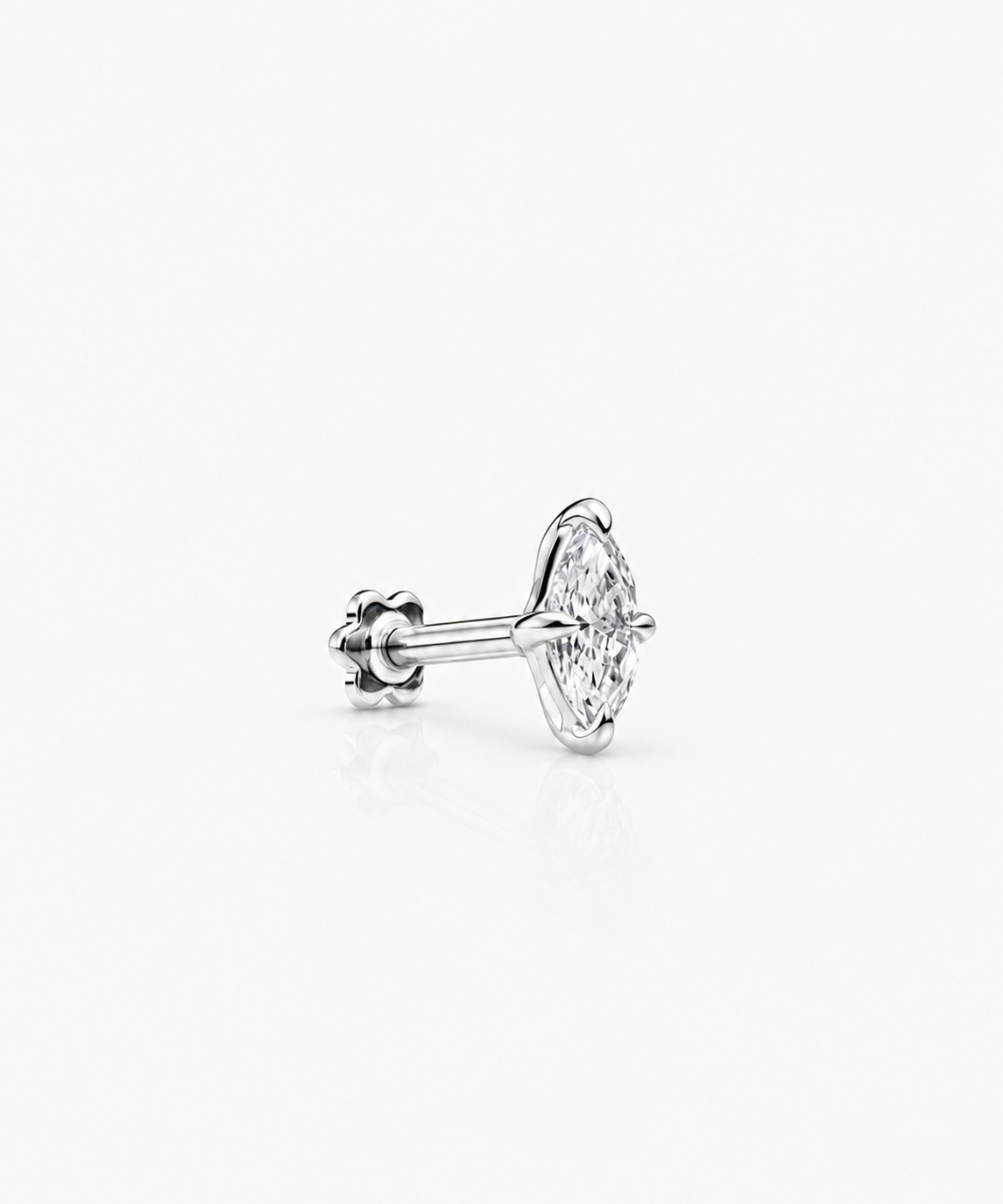 Marquise Diamond Stud - 14K White Gold Lab Grown Marquise Diamond Side Profile