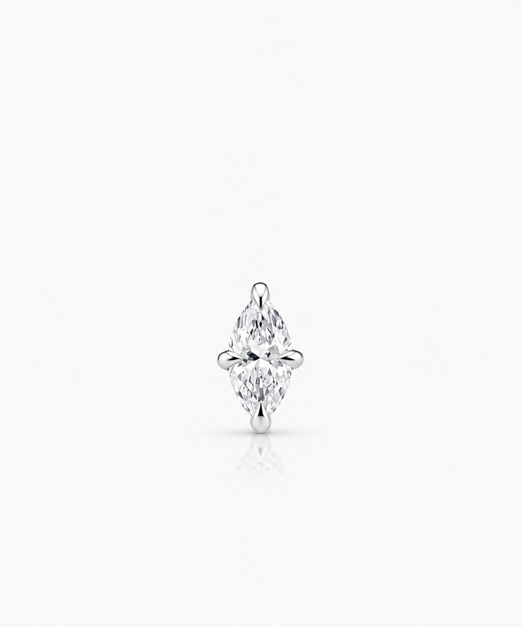 Marquise Diamond Stud Single - 14K White Gold Lab Grown Marquise Diamond