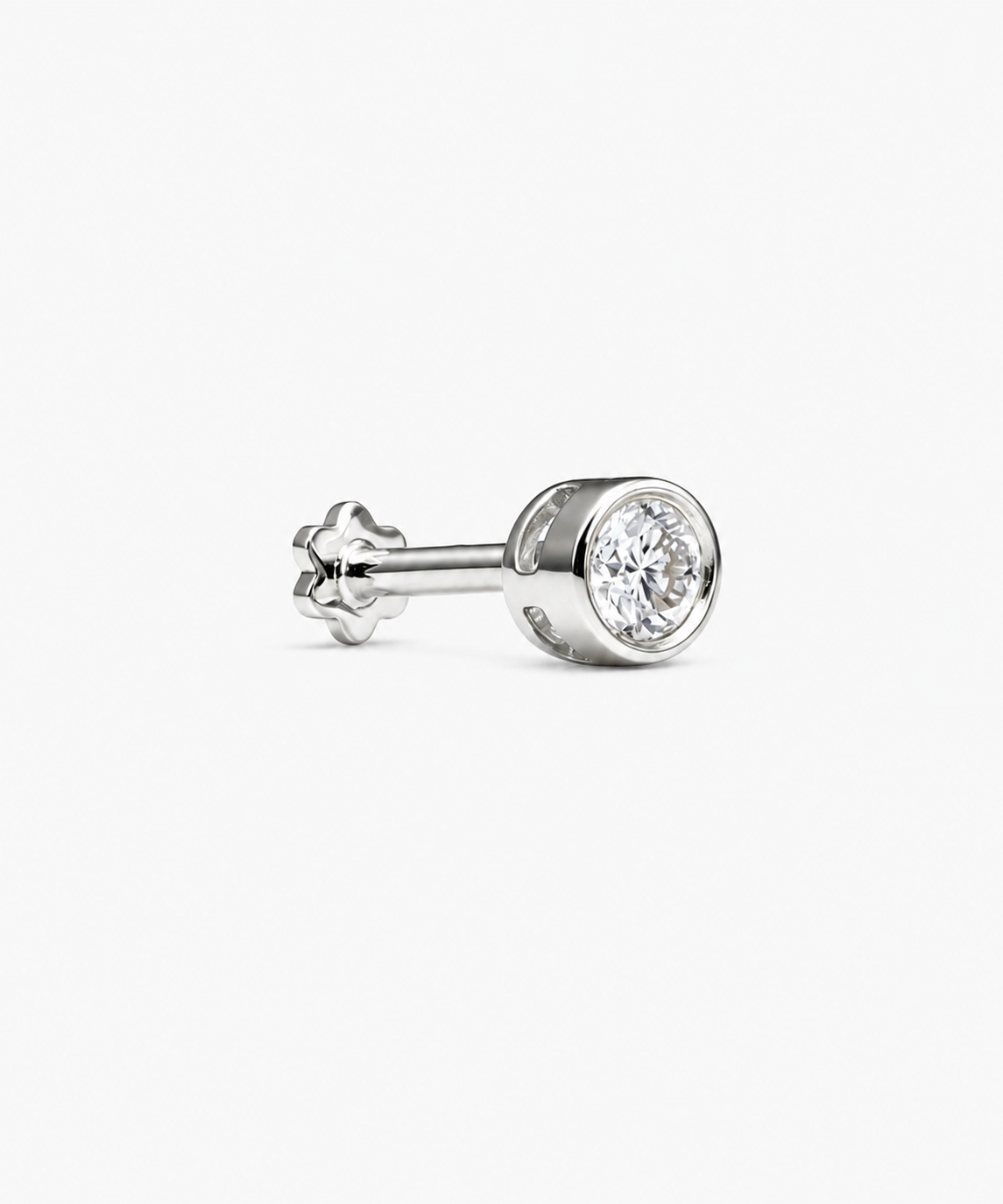 Diamond Basel Stud 3mm Single - 14K White Gold Lab Grown Diamond Side Profile