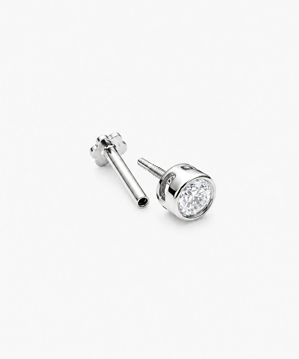 Diamond Basel Stud 3mm Single - 14K White Gold Lab Grown Diamond Side Profile Split Profile