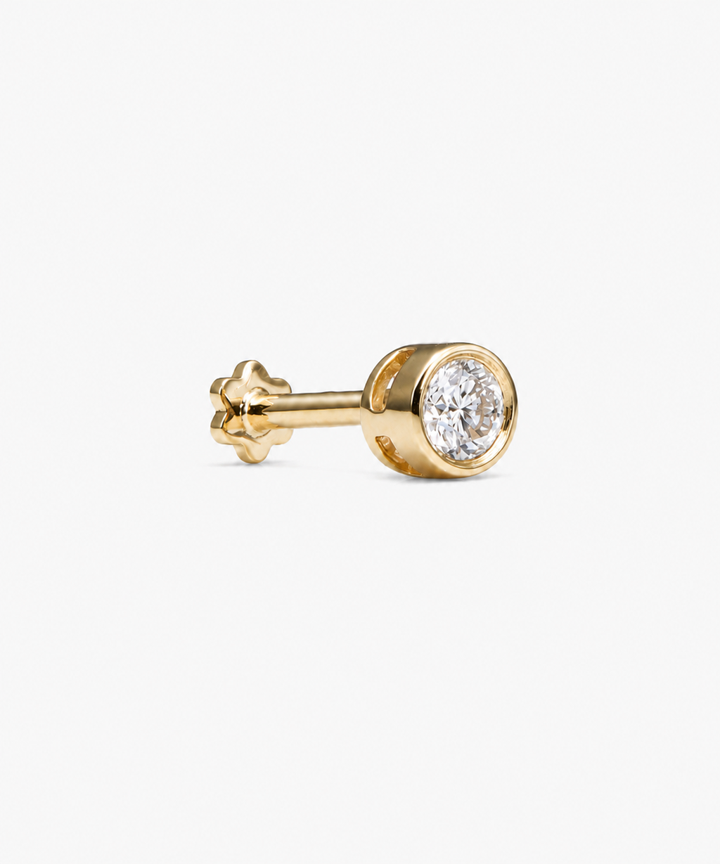 Diamond Basel Stud 3mm Single - 14K Yellow Gold Lab Grown Diamond Side Profile