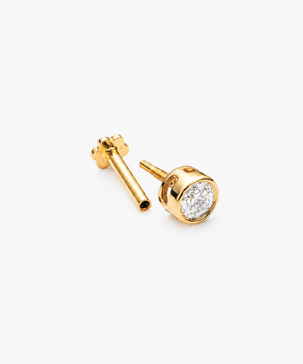 Diamond Basel Stud 3mm Single - 14K Yellow Gold Lab Grown Diamond Split Profile