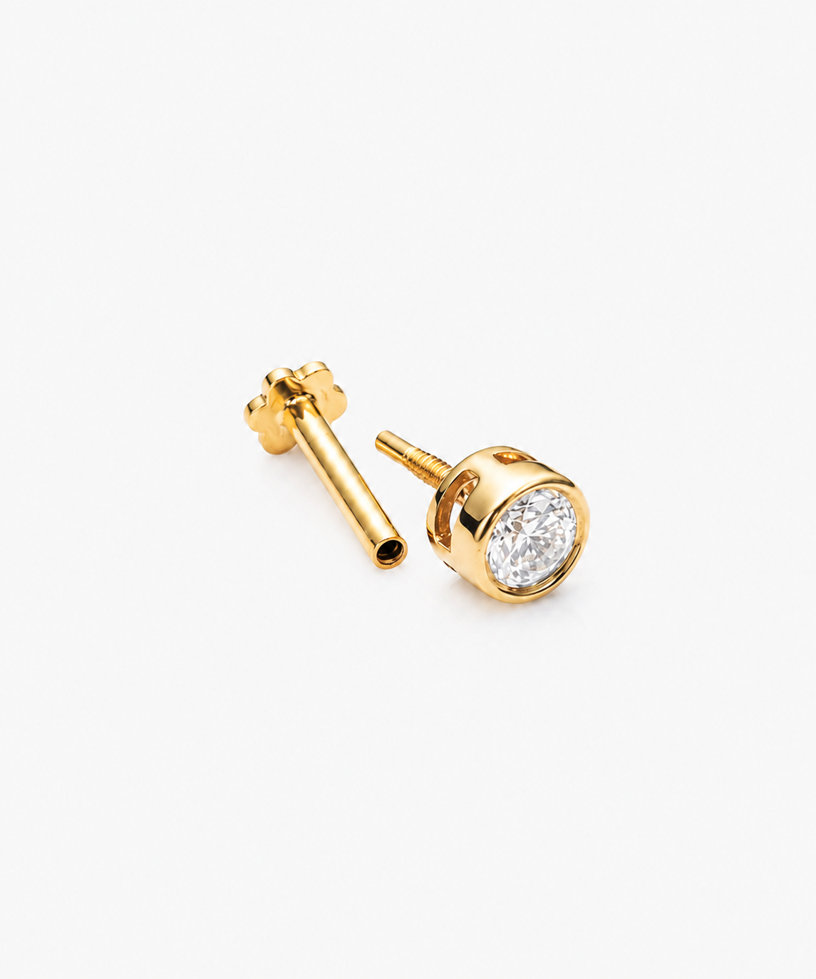 Diamond Basel Stud 3mm Single - 14K Yellow Gold Lab Grown Diamond Split Profile