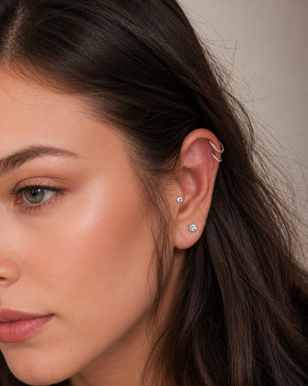 Diamond Hoops Micro - 14K Yellow Gold Natural Diamond Side Profile Model