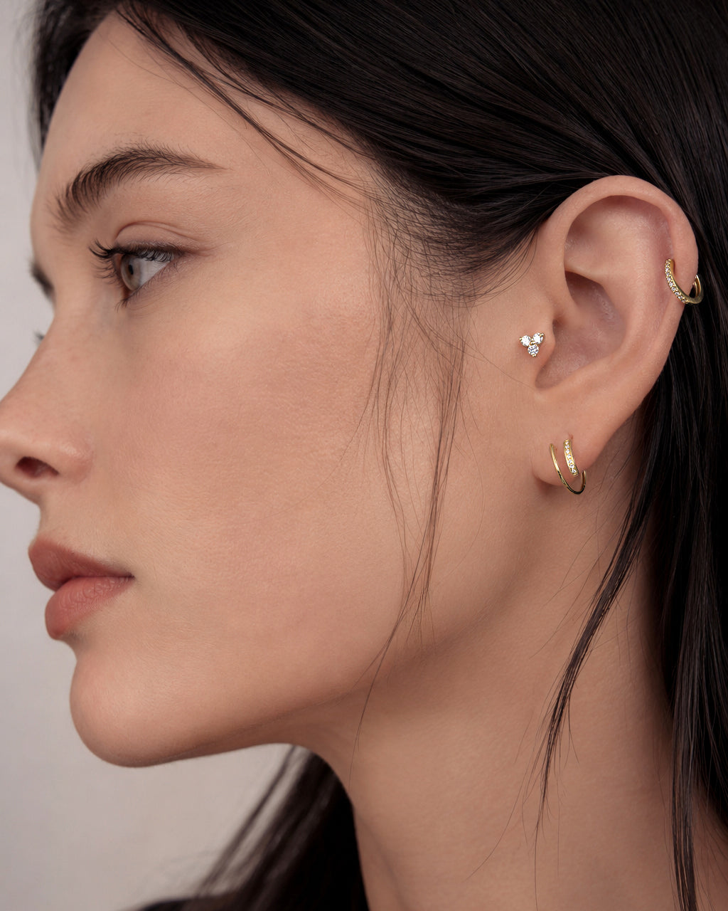 Diamond Slim Hoop Mini Single - 14K Yellow Gold Natural Diamond Lifestyle