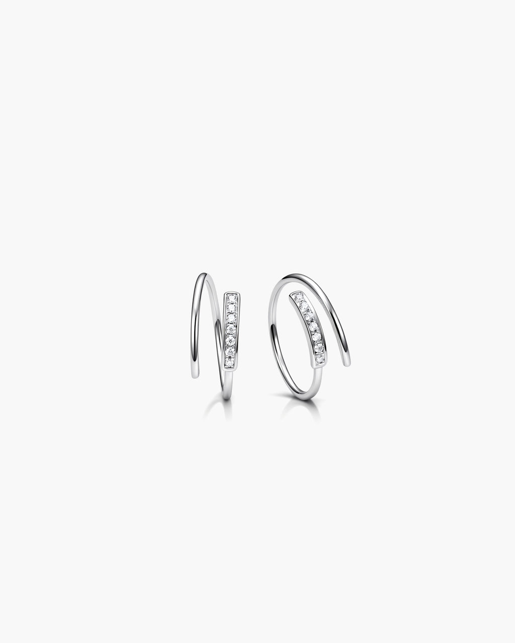 Half Pavé Line Hoops - 14K White Gold Natural Diamond