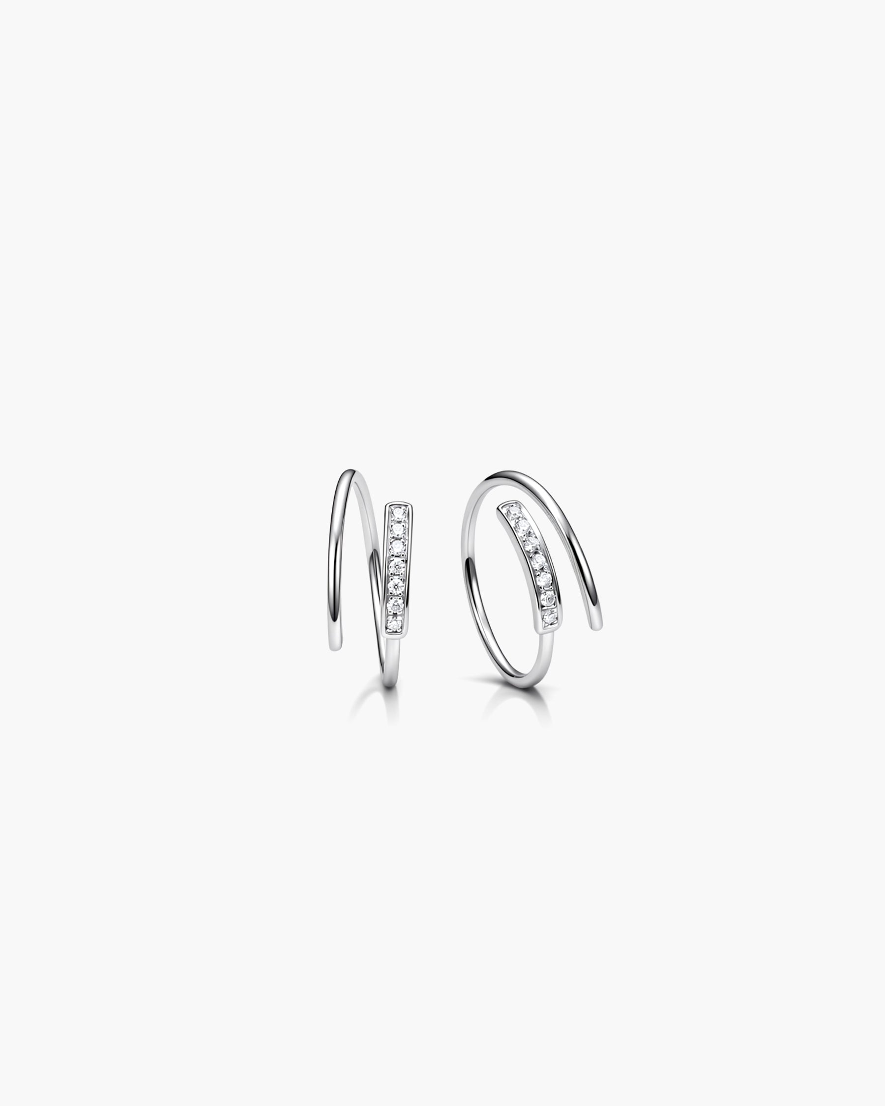 Half Pavé Line Hoops - 14K White Gold Natural Diamond