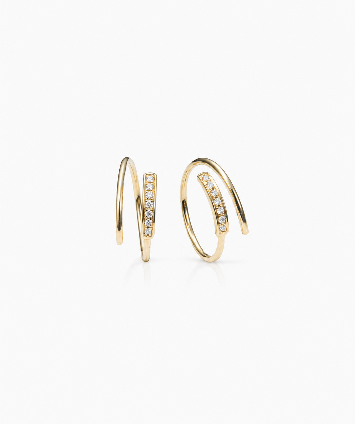 Half Pavé Line Hoops - 14K Yellow Gold Natural Diamond