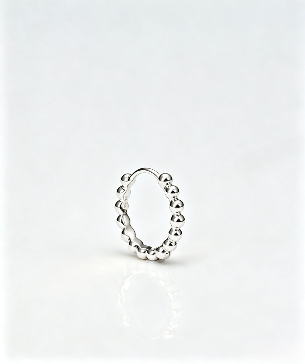 Bead Hoop Mini Single - 14K White Gold