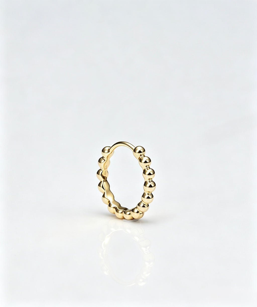 Bead Hoop Mini Single - 14K Yellow Gold