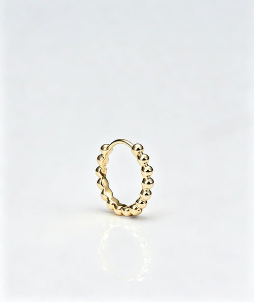 Bead Hoop Mini Single - 14K Yellow Gold