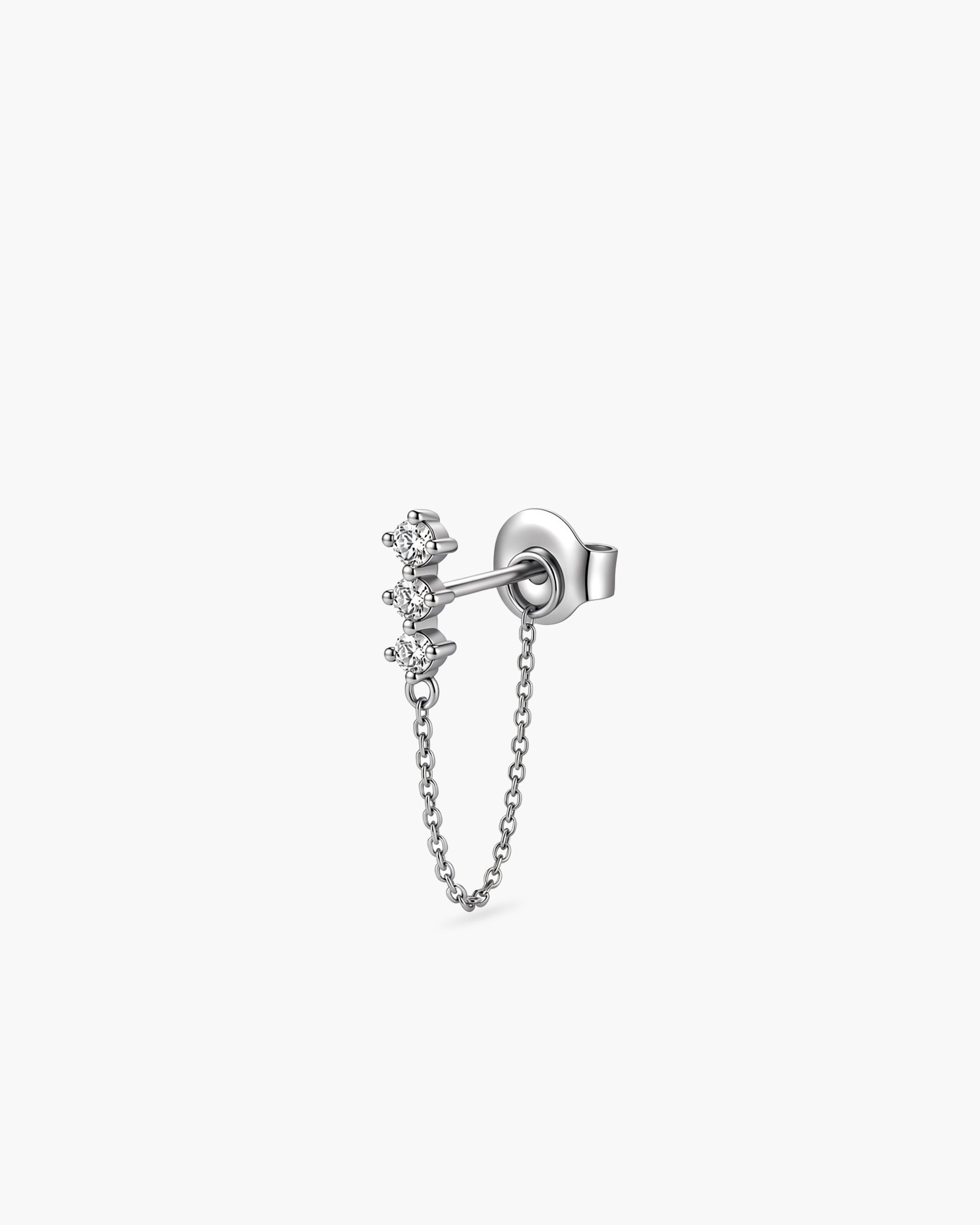 Diamond Chain Stud Single - 14K White Gold Natural Diamond