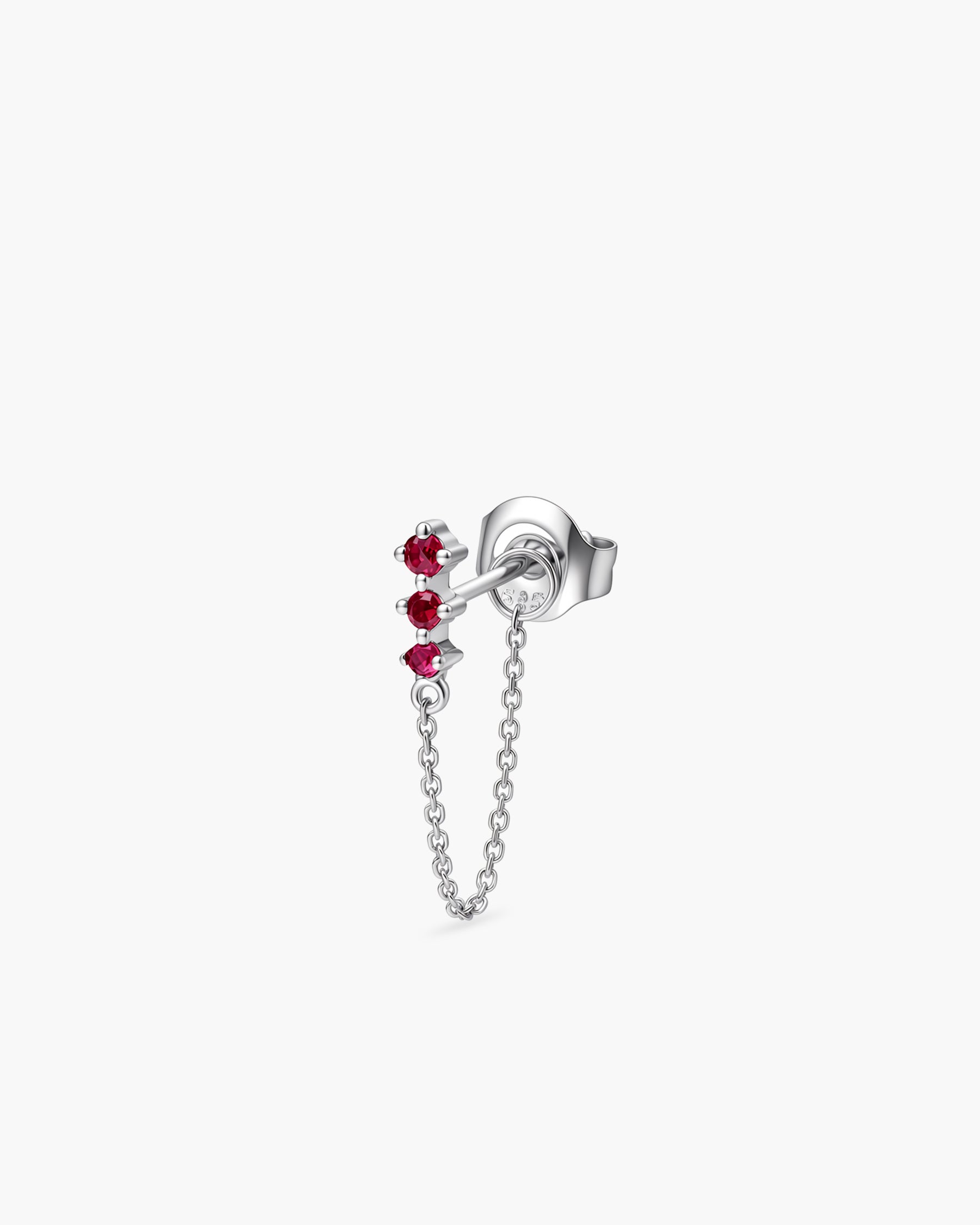 Ruby Chain Stud Single - 14K White Gold Natural Ruby