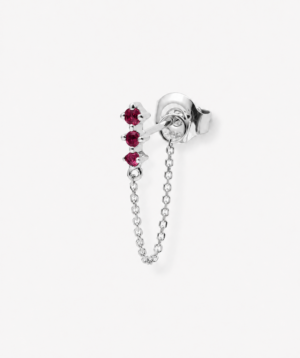 Ruby Chain Stud - 14K White Gold Natural Ruby