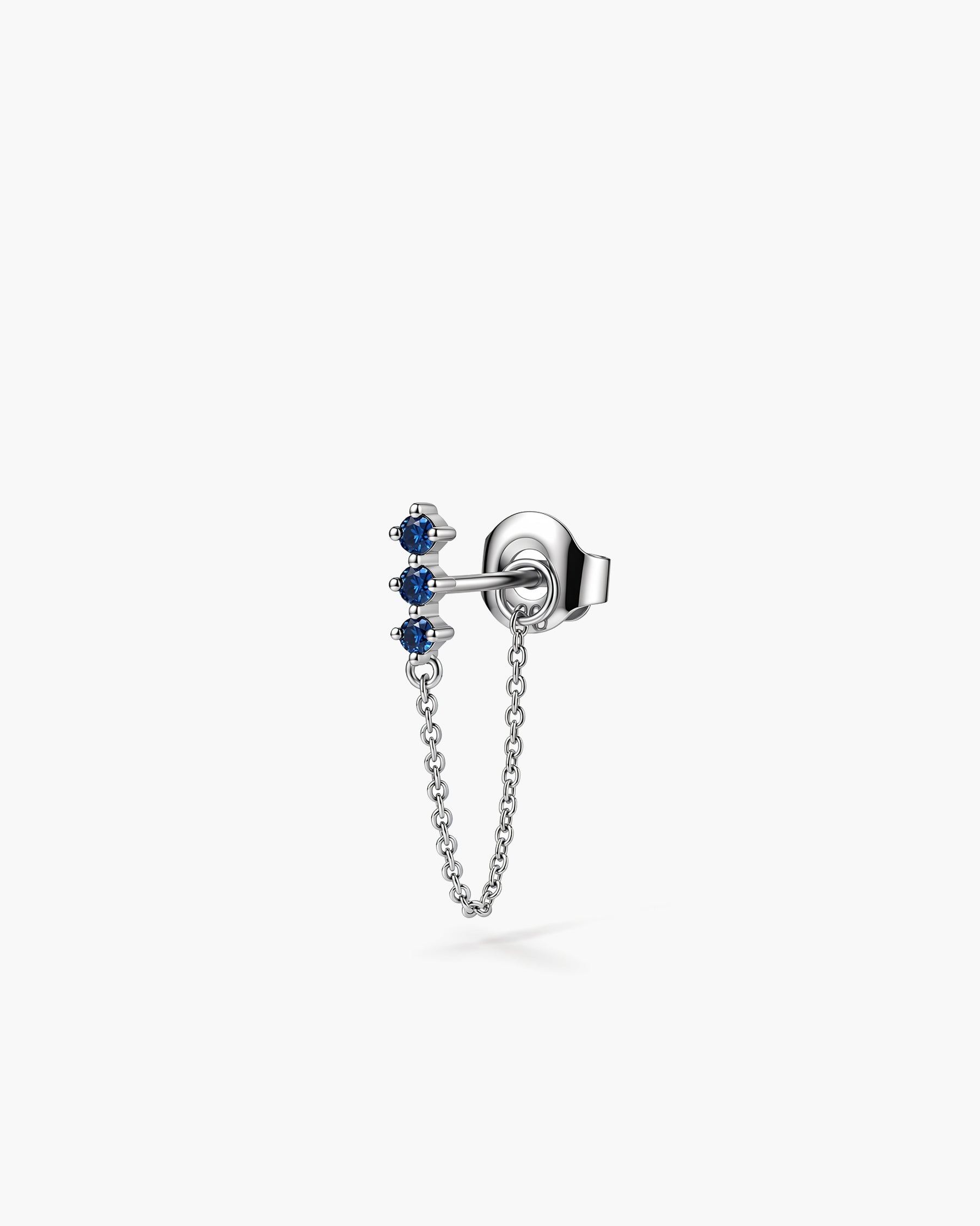 Sapphire Chain Stud Single - 14K White Gold Natural Sapphire