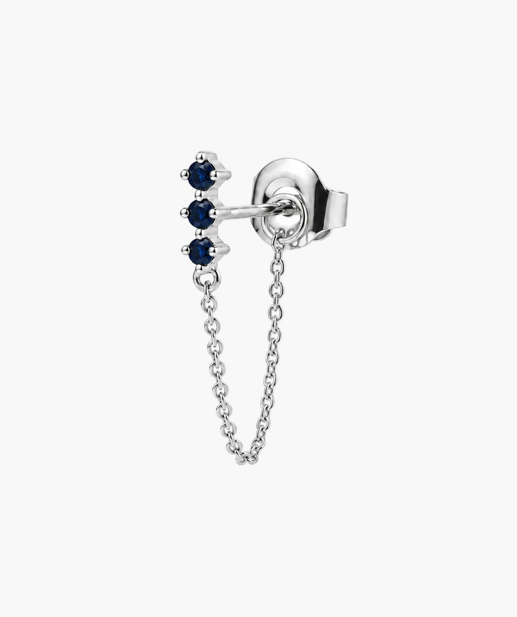 Sapphire Chain Stud - 14K White Gold Natural Sapphire