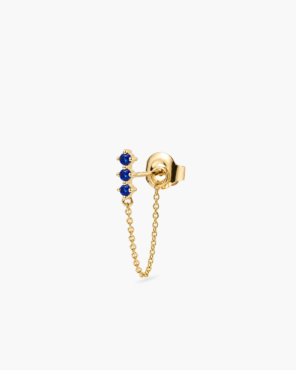Sapphire Chain Stud Single - 14K Yellow Gold Natural Sapphire