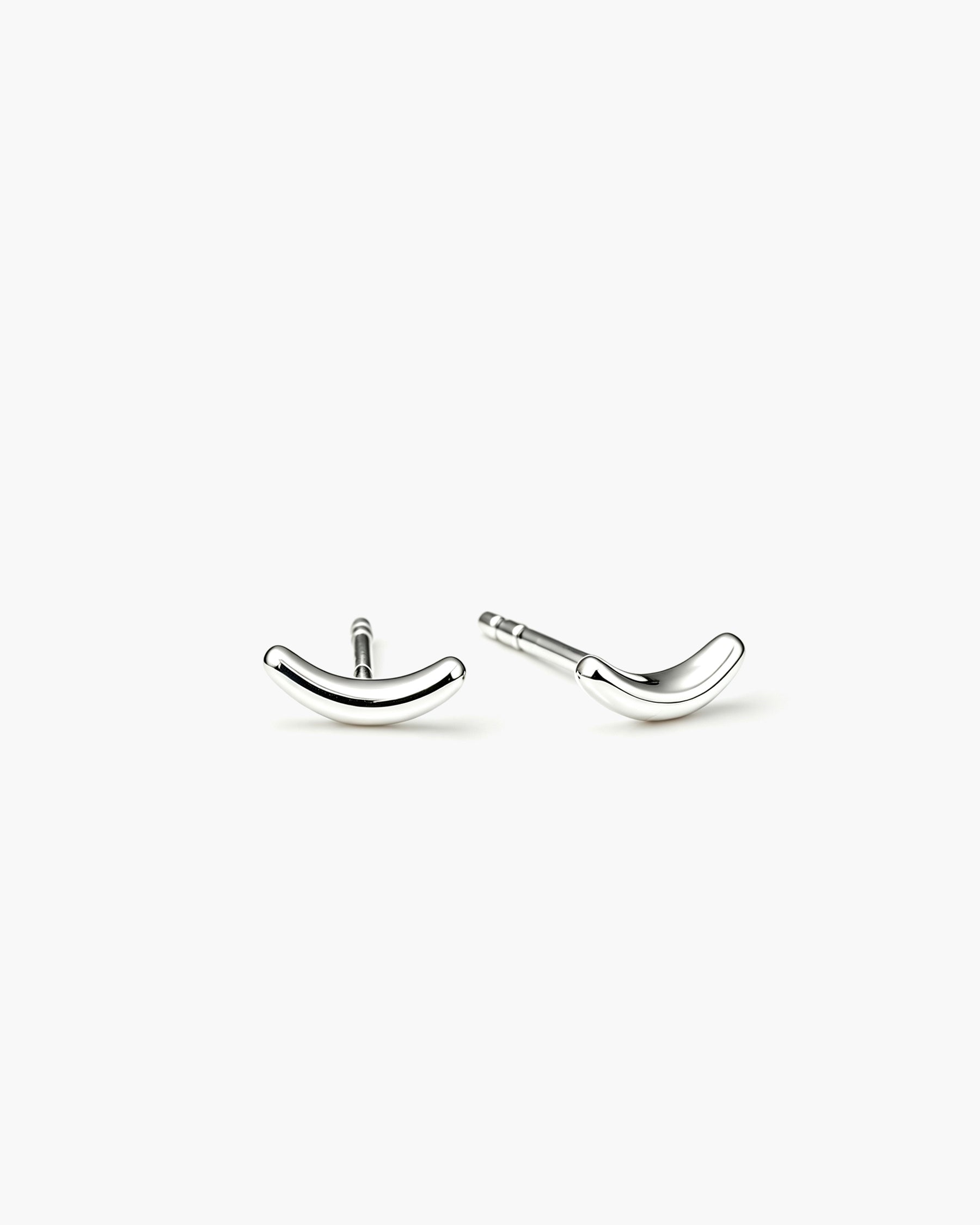 Tiny Smile Studs - 14 White Gold Side Profile