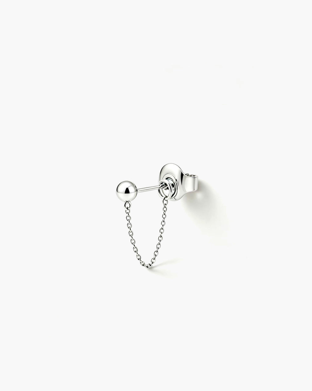 Ball Chain Stud Single - 14K White Gold
