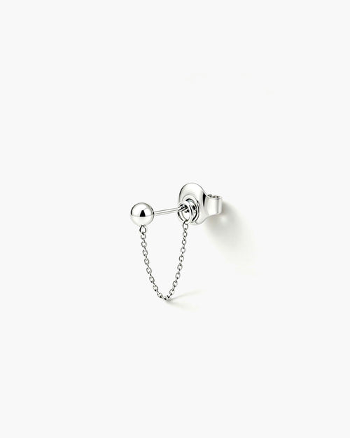 Ball Chain Stud Single - 14K White Gold