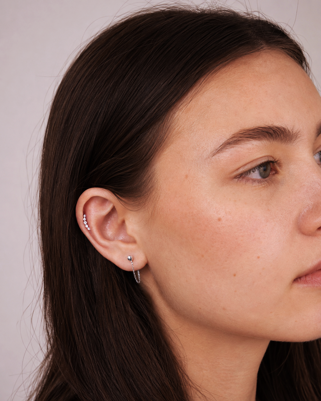 Ball Chain Stud Single - 14K White Gold Lifestyle