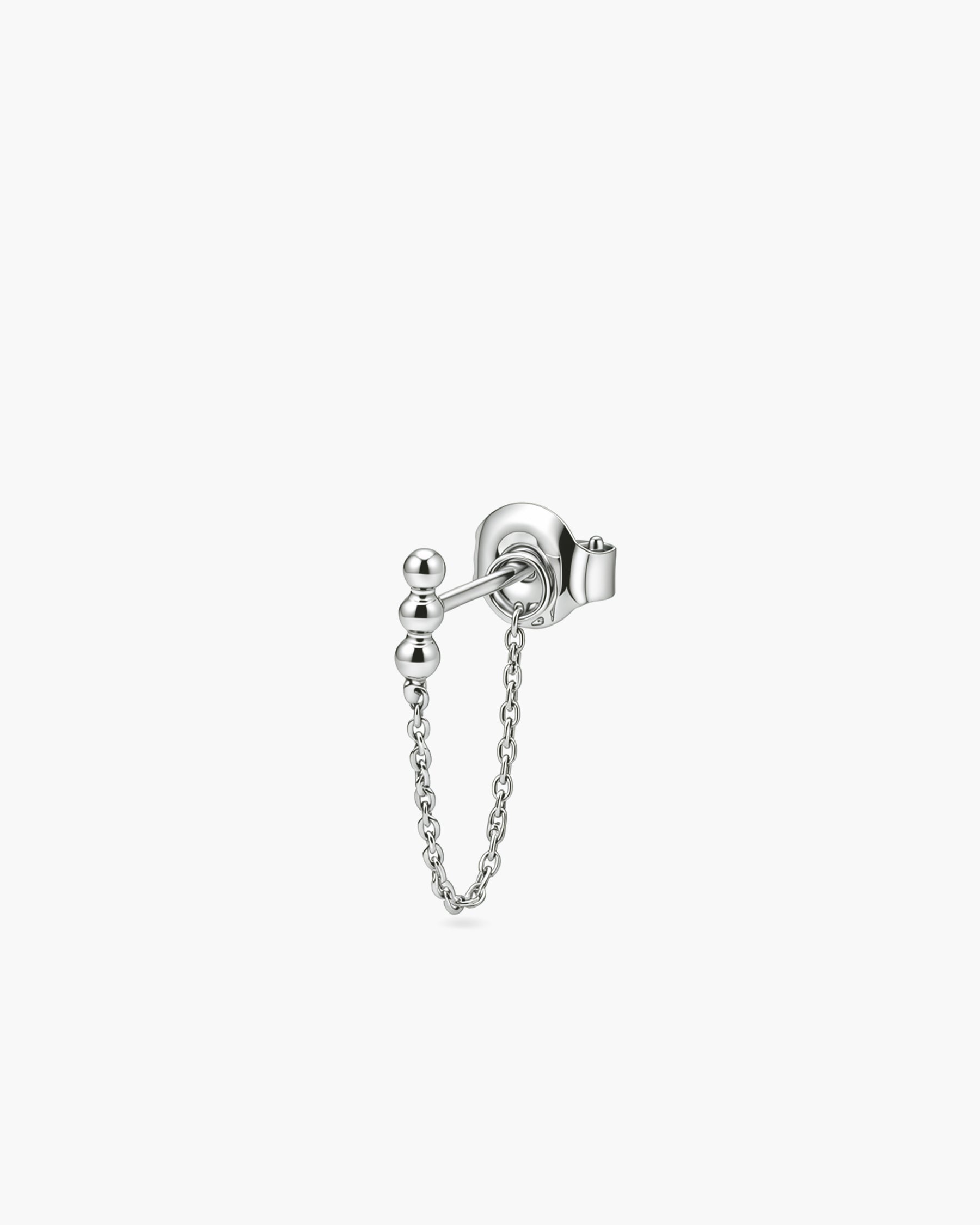 Mini Trio Chain Stud Single - 14K White Gold