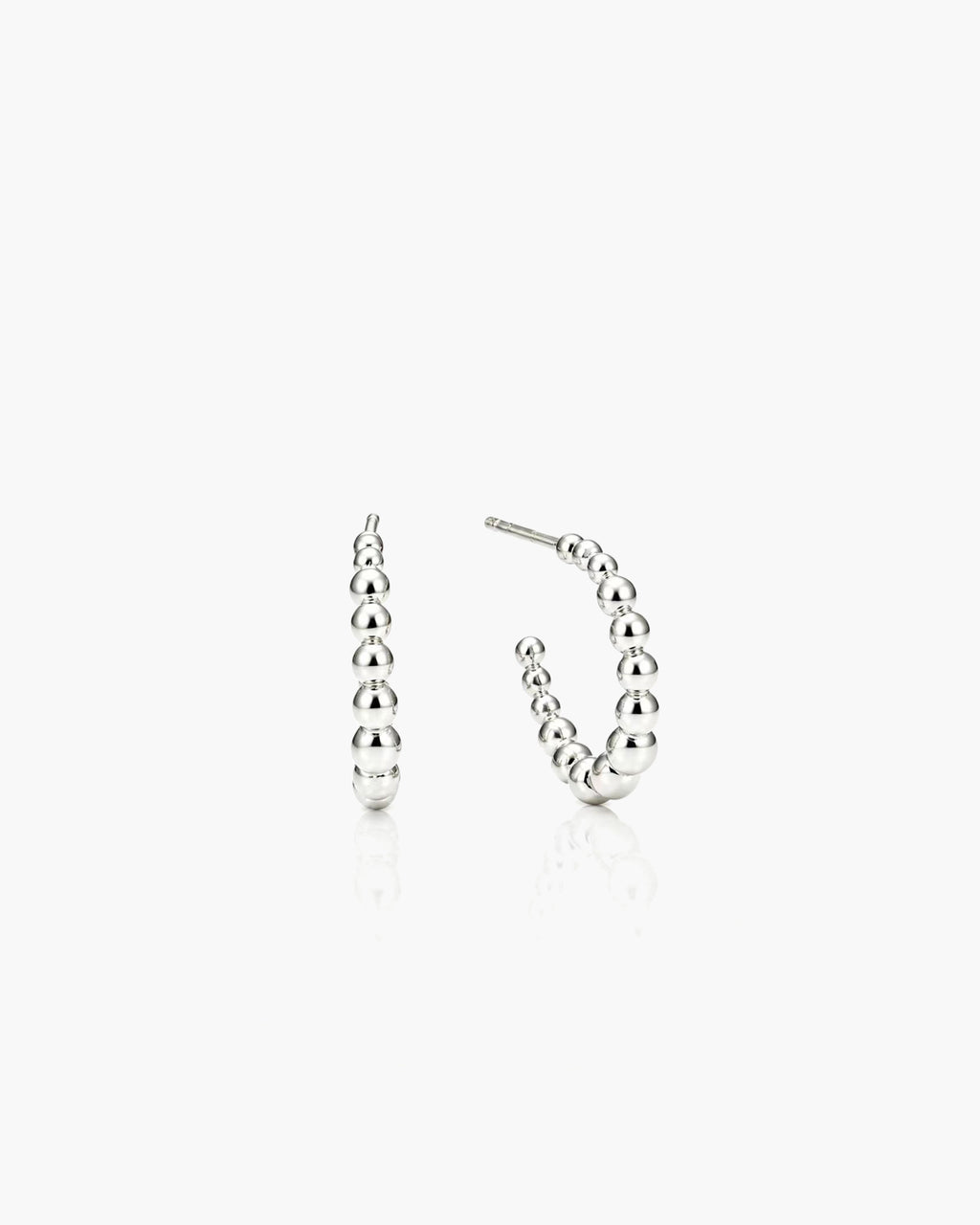 Bead Hoop Studs - Sterling Silver