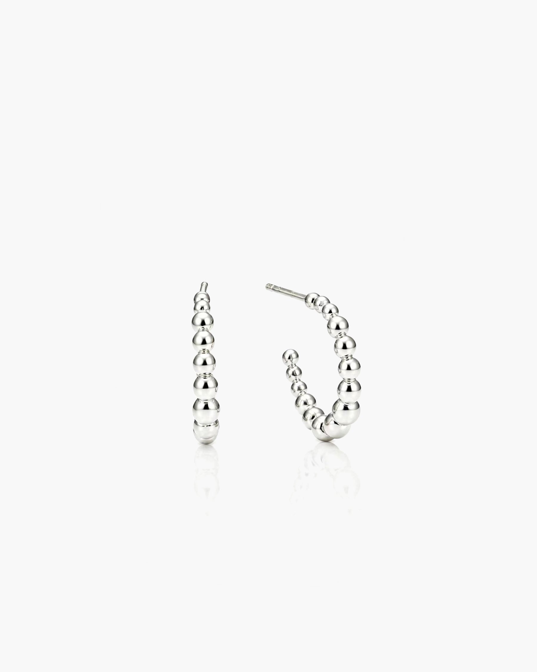 Bead Hoop Studs - Sterling Silver
