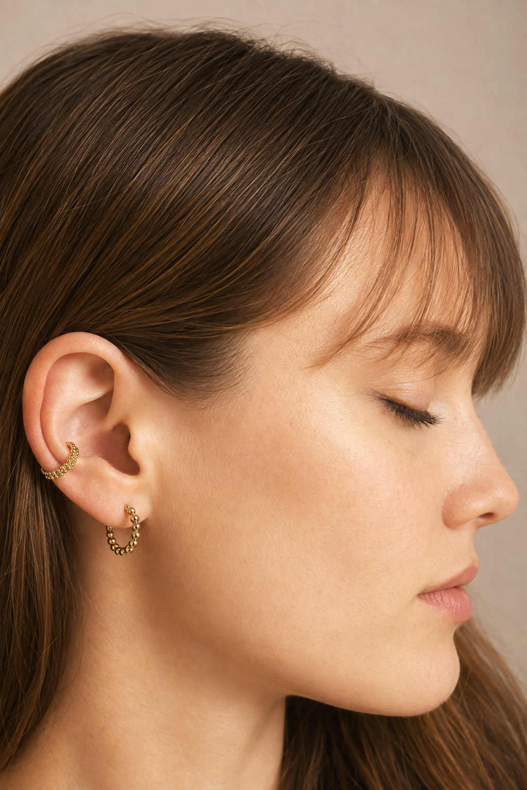 Double Bead Ear Cuff - 18K Gold Vermeil Lifestyle