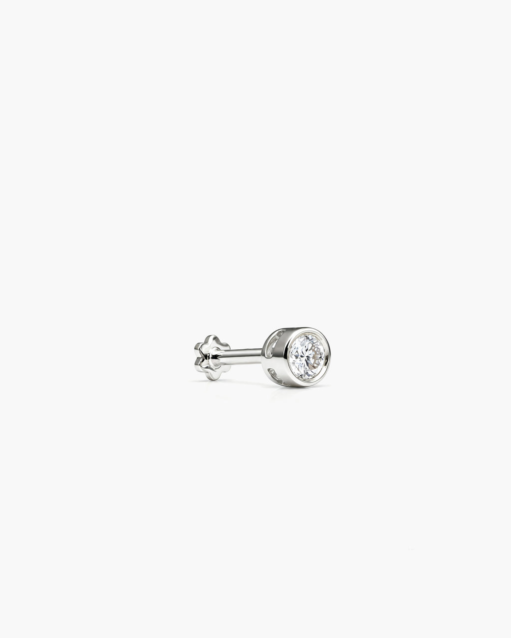 Diamond Basel Stud 3mm Single - 14K White Gold Lab Grown Diamond Side Profile