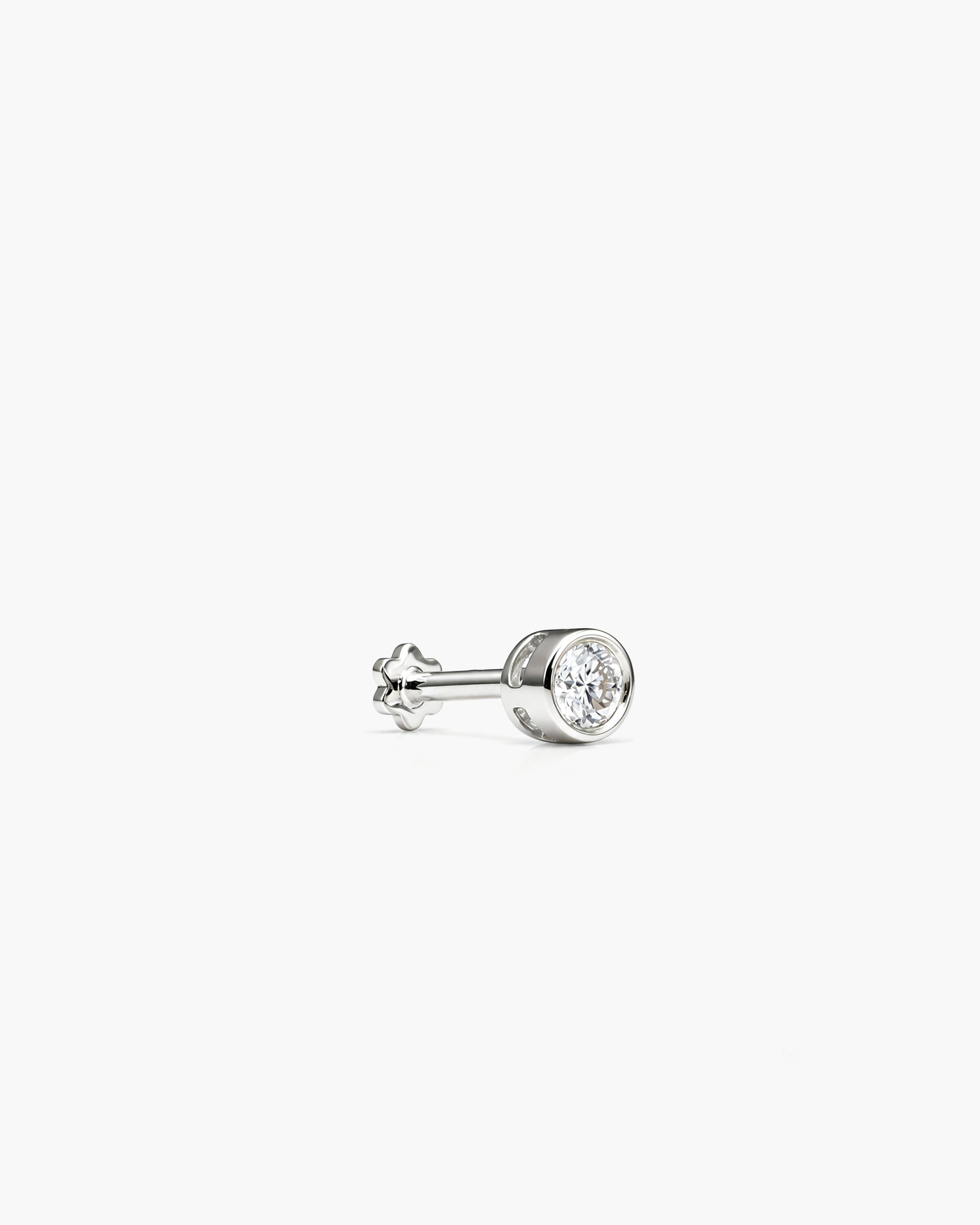 Diamond Basel Stud 3mm Single - 14K White Gold Lab Grown Diamond Side Profile
