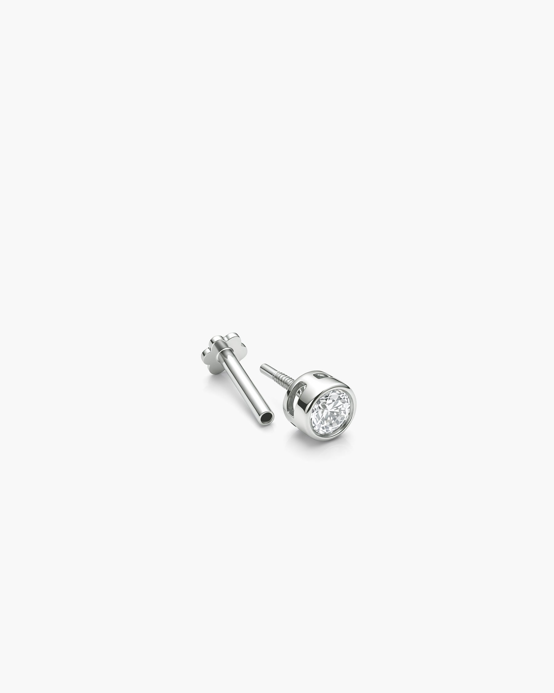 Diamond Basel Stud 3mm Single - 14K White Gold Lab Grown Diamond Split Profile